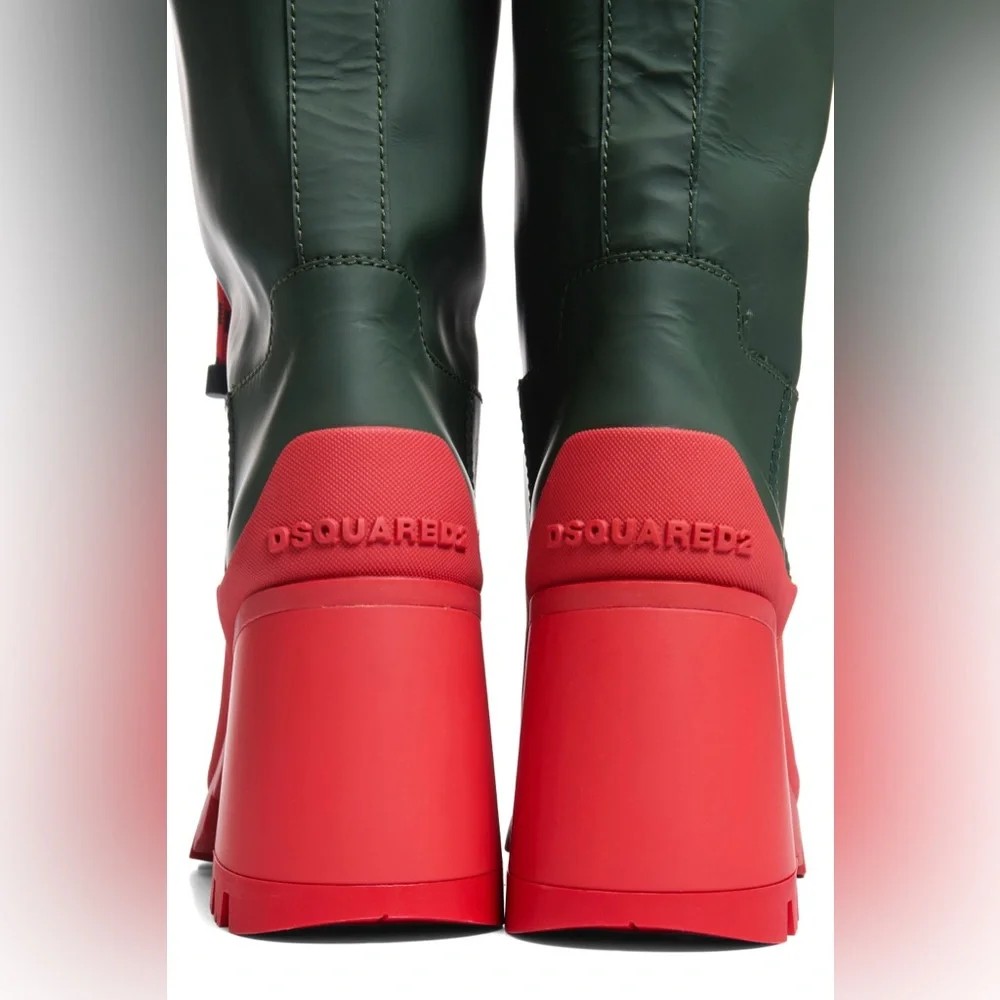 DSQUARED2 Green & Red Lace-Up Heeled Boots Size 39 - Picture 13 of 15